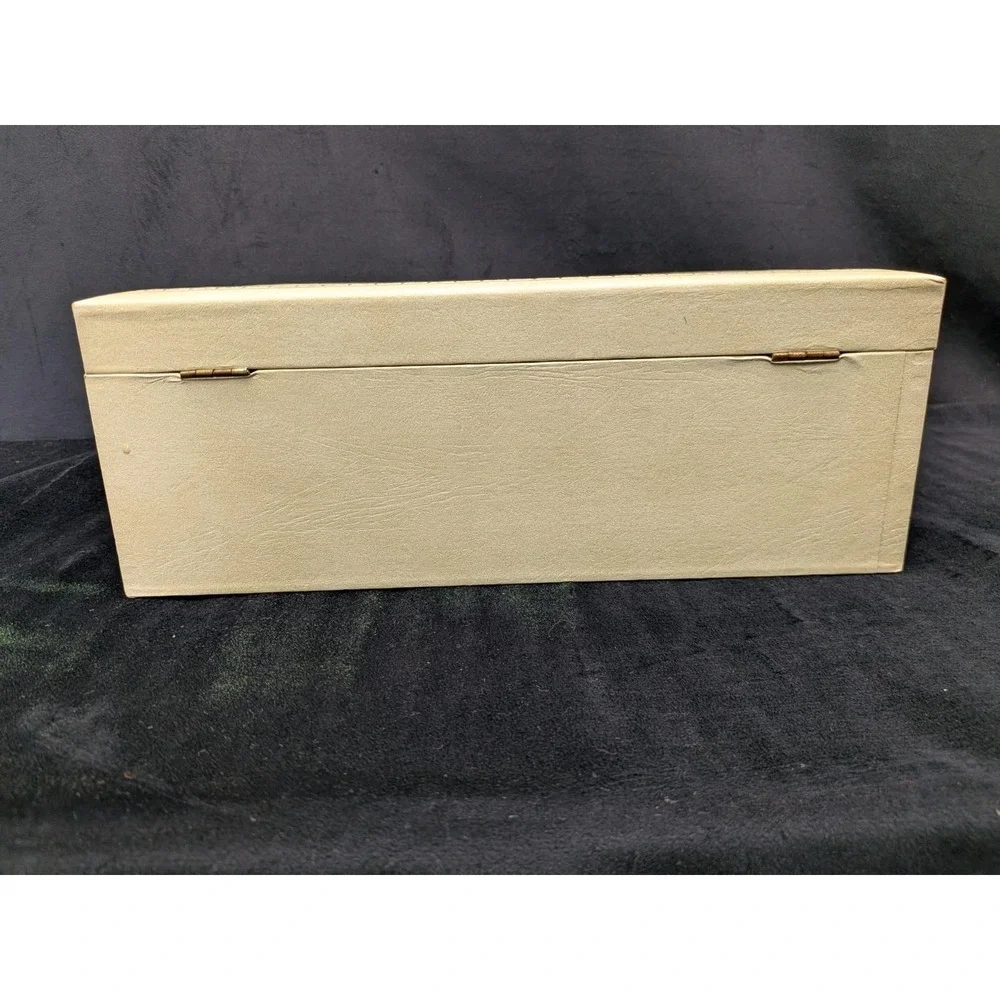 Vintage 50's 60's Beige Cream Jewelry Box 4 Tiers Accordion Style Red Velvet